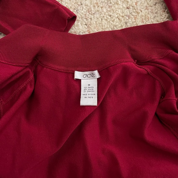 Red Rhinestone Embellished Ruched Long Sleeve Turtleneck Zip-up Blouse - Picture 5 of 8